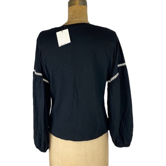 🌷 Zara Jewel Detail Black Balloon Long Sleeve Top Size S - Picture 6 of 11